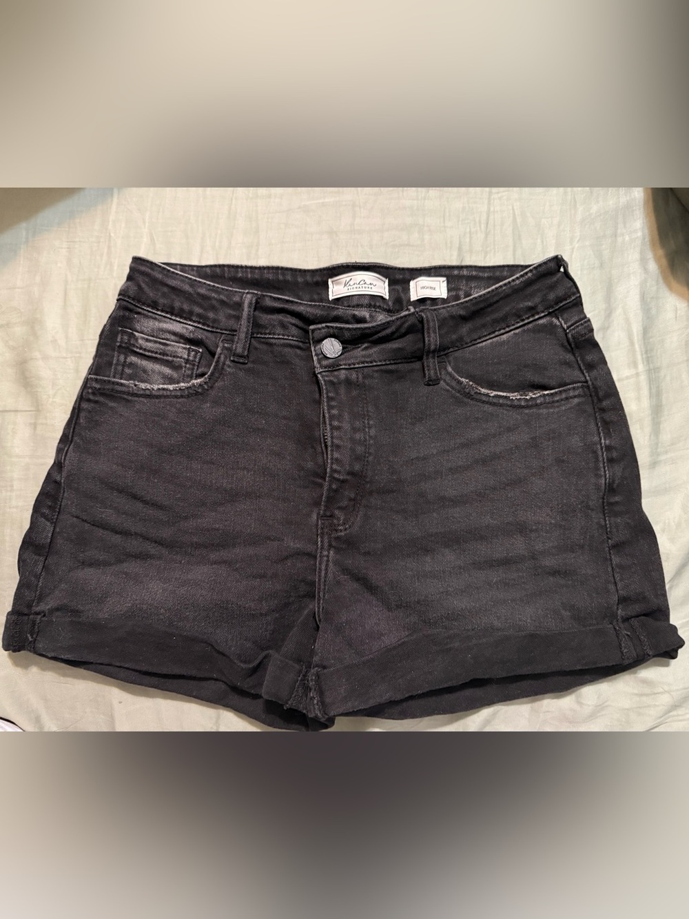 KanCan Black High-Rise Cuffed Denim Shorts